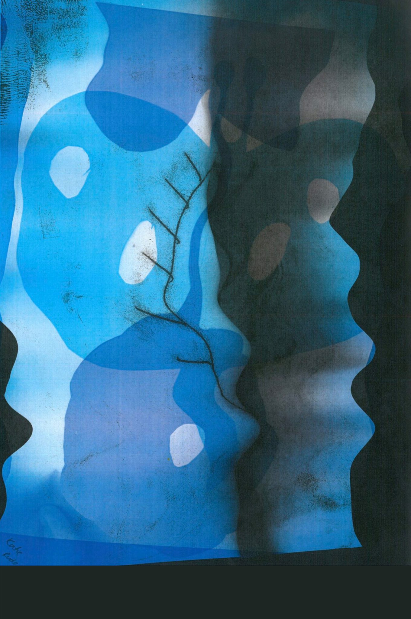 A collection of circular and curved forms that overlay one another, creating different shades of blue, from a pale translucent background, to almost black.